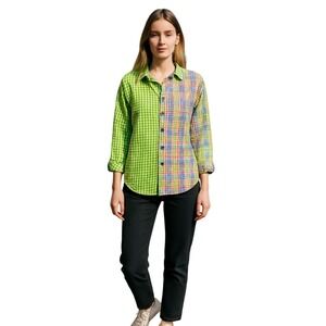Parsley & Sage Colorful Plaid Button Down Shirt Womens Small S Funky